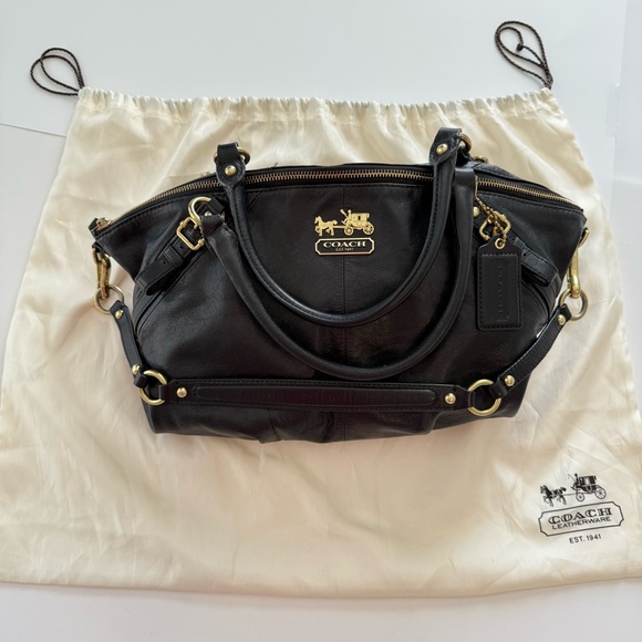 COACH | Coach Madison Sophia Black Leather Satchel Shoulder Bag w/ Red Lining - Picture 14 of 16